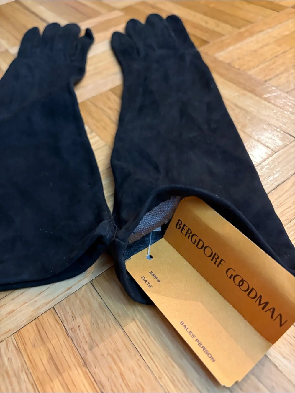 VTG Bergdorf Goodman Long Black Gloves Women's Size Medium UNWORN